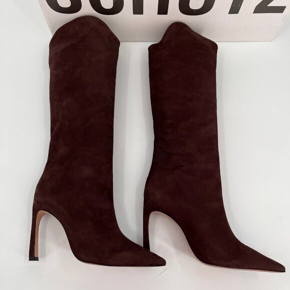 Schutz Maryana Sculpt Knee High Boots Sz 8.5B Dark Chocolate Pointed Toe Leather - Picture 2 of 16